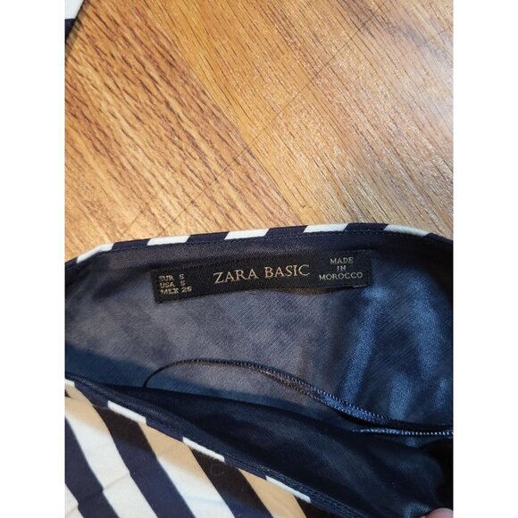 Zara Basics Size S Black & White Striped A‎ Line V Neck Dress - Picture 4 of 4